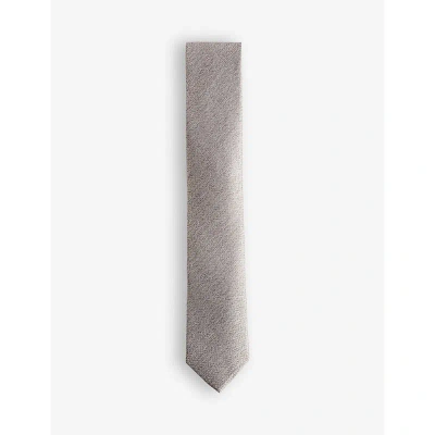 Ted Baker Mens Silver Leytone Herringbone-weave Silk Tie