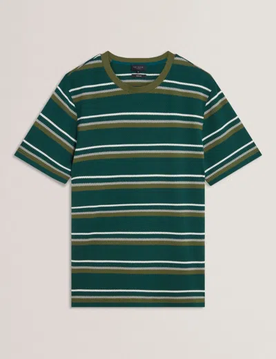 Ted Baker Men's Striped Textured Crew Neck T-shirt In Green