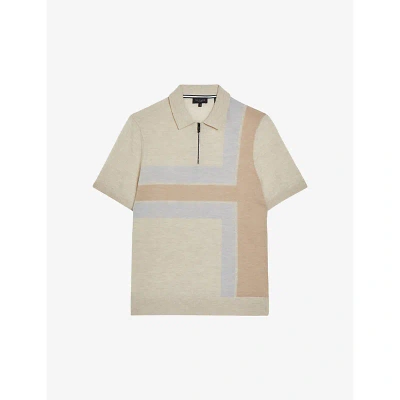 Ted Baker Mens Taupe Ambler Colour-block Wool Polo Shirt