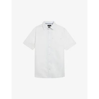 Ted Baker Mens White Palomas Regular-fit Short-sleeve Linen And Cotton-blend Shirt