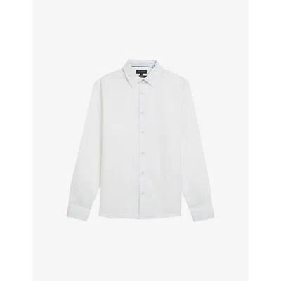 Ted Baker Mens White Romeos Long-sleeve Regular-fit Linen-blend Shirt