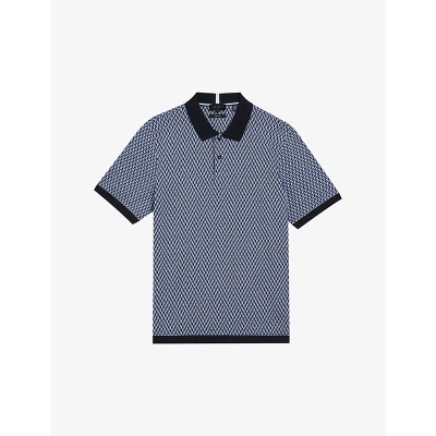 Ted Baker Mens Blue Skelt Geometric-jacquard Cotton Polo Shirt