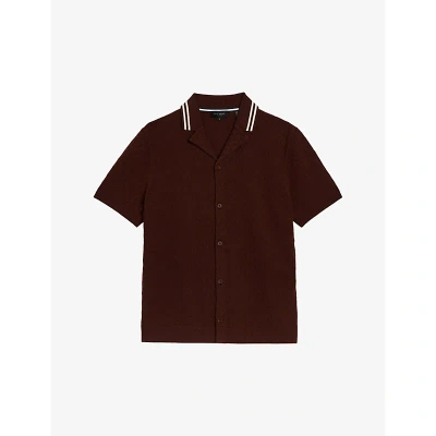 Ted Baker Mens Dk-brown Ewann Textured Knitted Polo Shirt