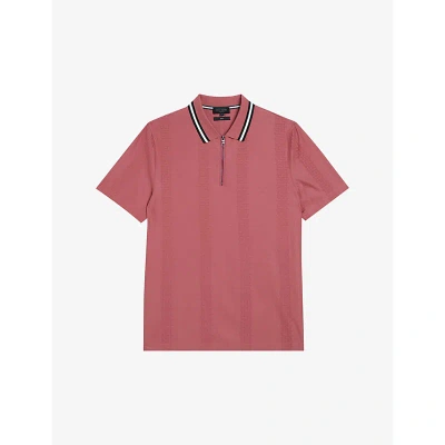 Ted Baker Mens Mid-pink Orbite Contrast-trim Stretch-cotton Polo Shirt