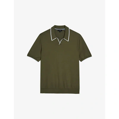Ted Baker Mens Olive Open-neck Short-sleeved Stretch-cotton Polo Shirt