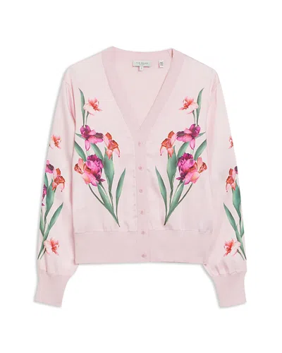 Ted Baker Meralll Woven Front Printed Cardigan In Light Pink