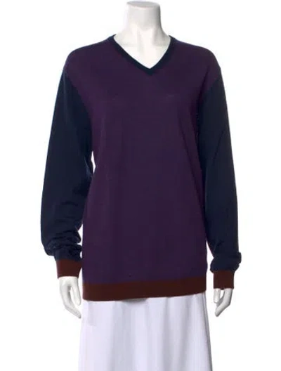 Pre-owned Ted Baker Merino Wool Colorblock Pattern Sweater In Blue/purple