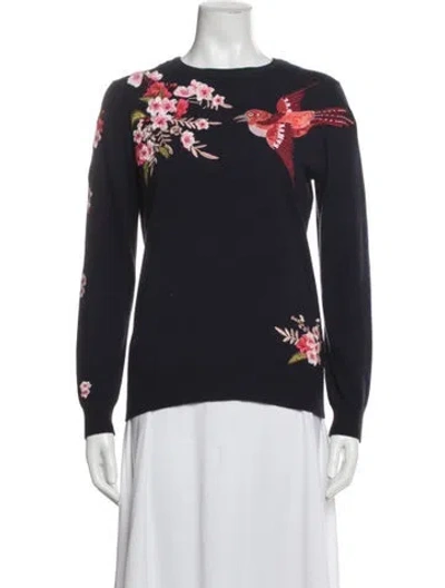 Pre-owned Ted Baker Merino Wool Floral Print Sweater In Blue