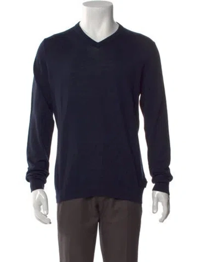 Pre-owned Ted Baker Merino Wool V-neck Pullover In Blue