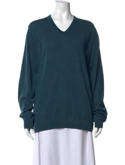 Pre-owned Ted Baker Merino Wool V-neck Sweater In Blue