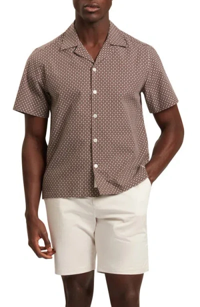 Ted Baker Merrik Geo Textured Relaxed Fit Camp Shirt In Brown