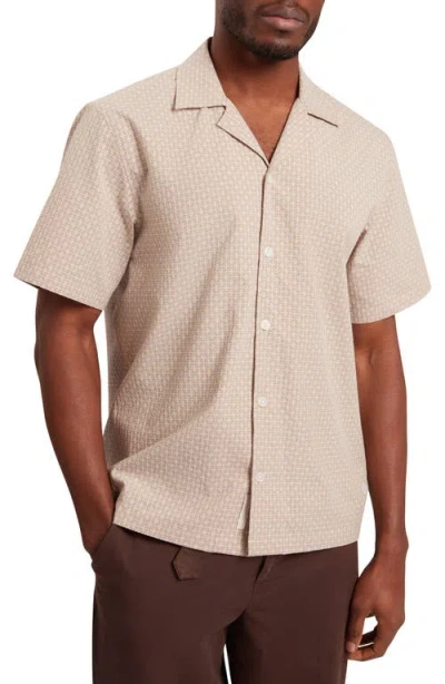 Ted Baker Merrik Geo Textured Relaxed Fit Camp Shirt In Neutral