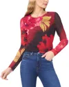 Ted Baker Floral Crewneck Mesh Top In Red