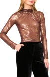 Ted Baker Metalllic Ruched Turtleneck Top In Brown
