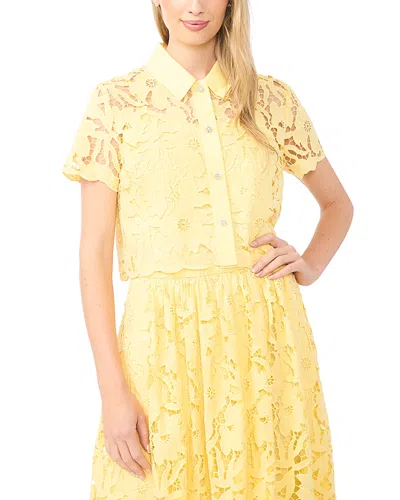 Ted Baker Micah Lace Embroidered Button-up Top In Yellow
