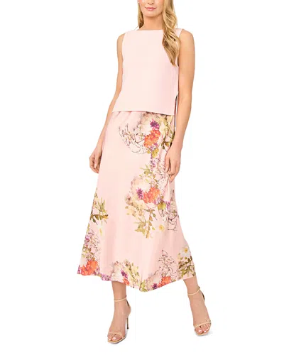 Ted Baker Midori Sleeveless Boat Neck Printed Twofer Dress & Sweater In Pink