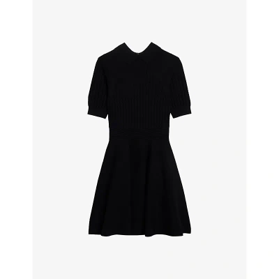 Ted Baker Womens Black Miiaaa Puff-sleeve Textured Stretch-knit Mini Dress