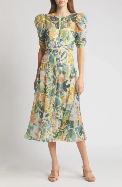 Ted Baker Mincia Floral Puff Sleeve Midi Dress In Multi