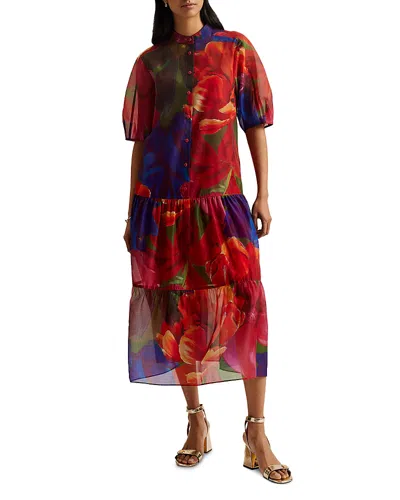 Ted Baker Miru Organza Tropical Bloom Midi Dress In Multicolor