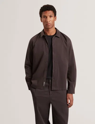 Ted Baker Mitakos Cotton Stretch Sateen Overshirt In Grey