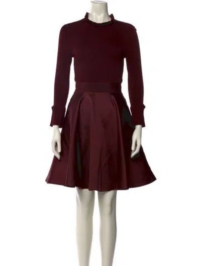 Pre-owned Ted Baker Mock Neck Knee-length Dress In Burgundy