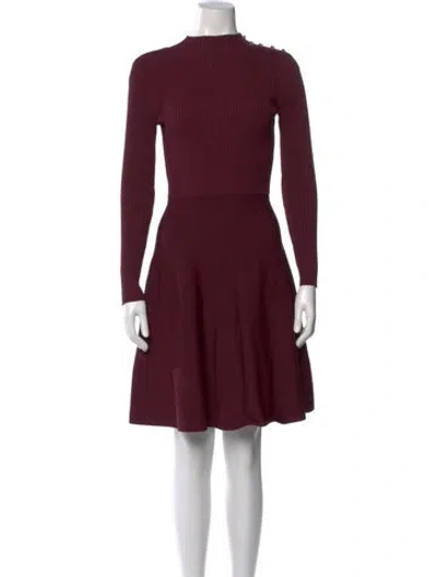 Pre-owned Ted Baker Mock Neck Knee-length Dress In Burgundy