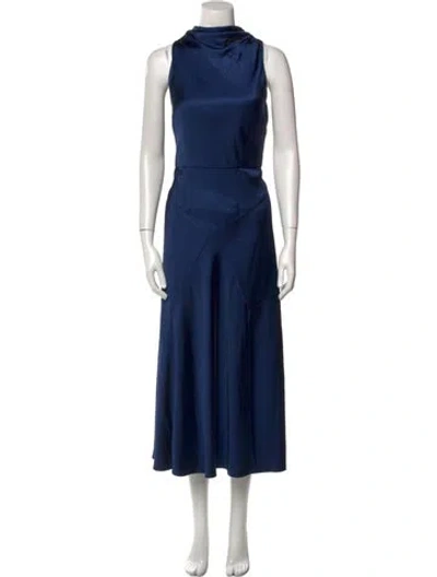 Pre-owned Ted Baker Mock Neck Long Dress In Blue