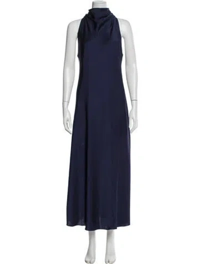 Pre-owned Ted Baker Mock Neck Long Dress In Blue