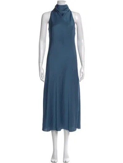 Pre-owned Ted Baker Mock Neck Long Dress In Blue