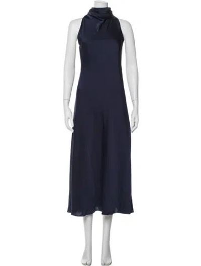 Pre-owned Ted Baker Mock Neck Long Dress In Blue