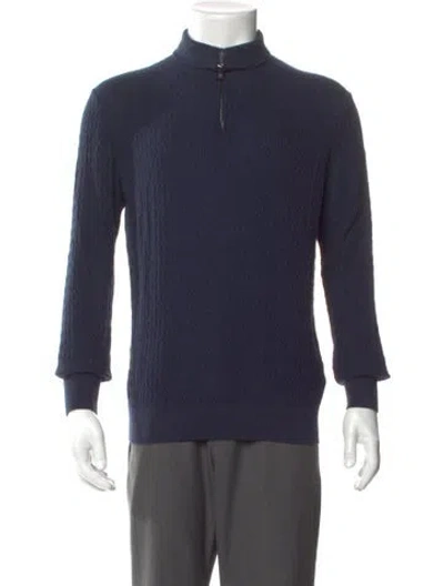 Pre-owned Ted Baker Mock Neck Long Sleeve Polo Sweater In Blue