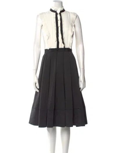 Pre-owned Ted Baker Mock Neck Midi Length Dress In Black