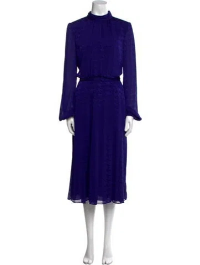 Pre-owned Ted Baker Mock Neck Midi Length Dress In Blue