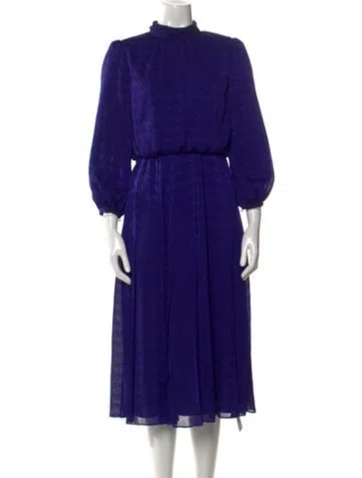 Pre-owned Ted Baker Mock Neck Midi Length Dress In Blue