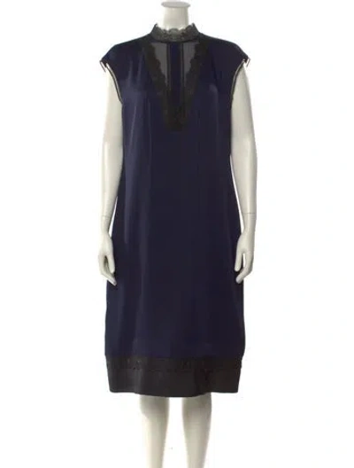Pre-owned Ted Baker Mock Neck Midi Length Dress In Blue