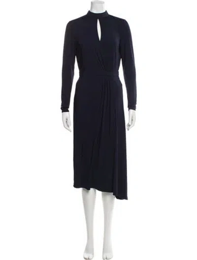 Pre-owned Ted Baker Mock Neck Midi Length Dress In Blue