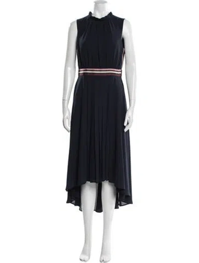 Pre-owned Ted Baker Mock Neck Midi Length Dress In Blue
