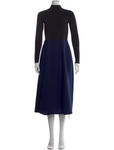 Pre-owned Ted Baker Mock Neck Midi Length Dress In Blue