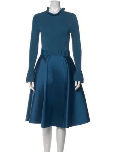 Pre-owned Ted Baker Mock Neck Midi Length Dress In Blue