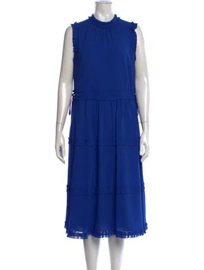 Pre-owned Ted Baker Mock Neck Midi Length Dress In Blue