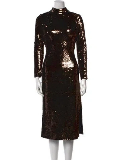 Pre-owned Ted Baker Mock Neck Midi Length Dress In Brown