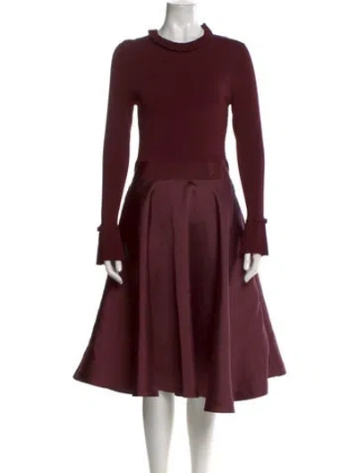 Pre-owned Ted Baker Mock Neck Midi Length Dress In Burgundy