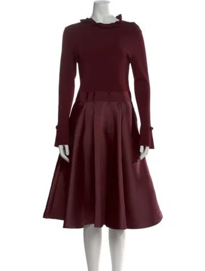 Pre-owned Ted Baker Mock Neck Midi Length Dress In Burgundy