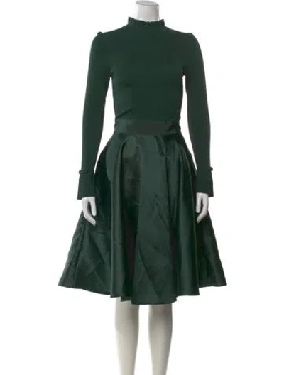 Pre-owned Ted Baker Mock Neck Midi Length Dress In Green