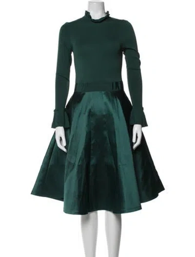 Pre-owned Ted Baker Mock Neck Midi Length Dress In Green
