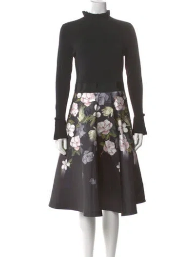 Pre-owned Ted Baker Mock Neck Midi Length Dress In Multi