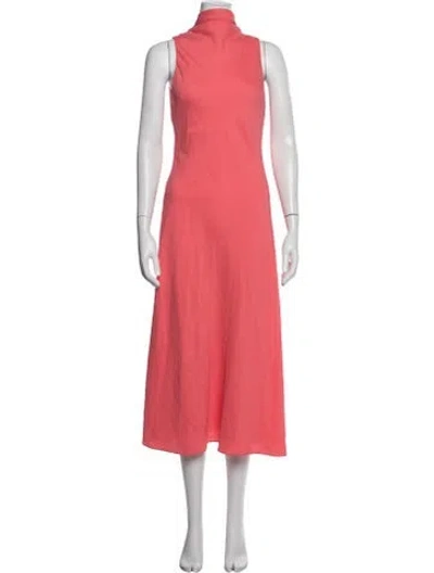 Pre-owned Ted Baker Mock Neck Midi Length Dress In Orange