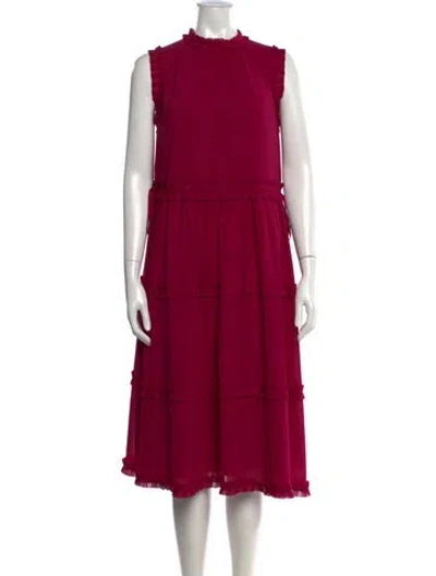 Pre-owned Ted Baker Mock Neck Midi Length Dress In Purple