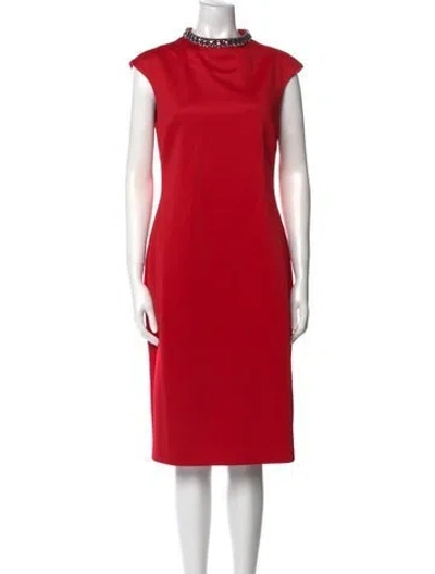 Pre-owned Ted Baker Mock Neck Midi Length Dress In Red