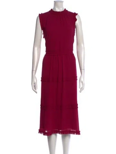 Pre-owned Ted Baker Mock Neck Midi Length Dress In Red